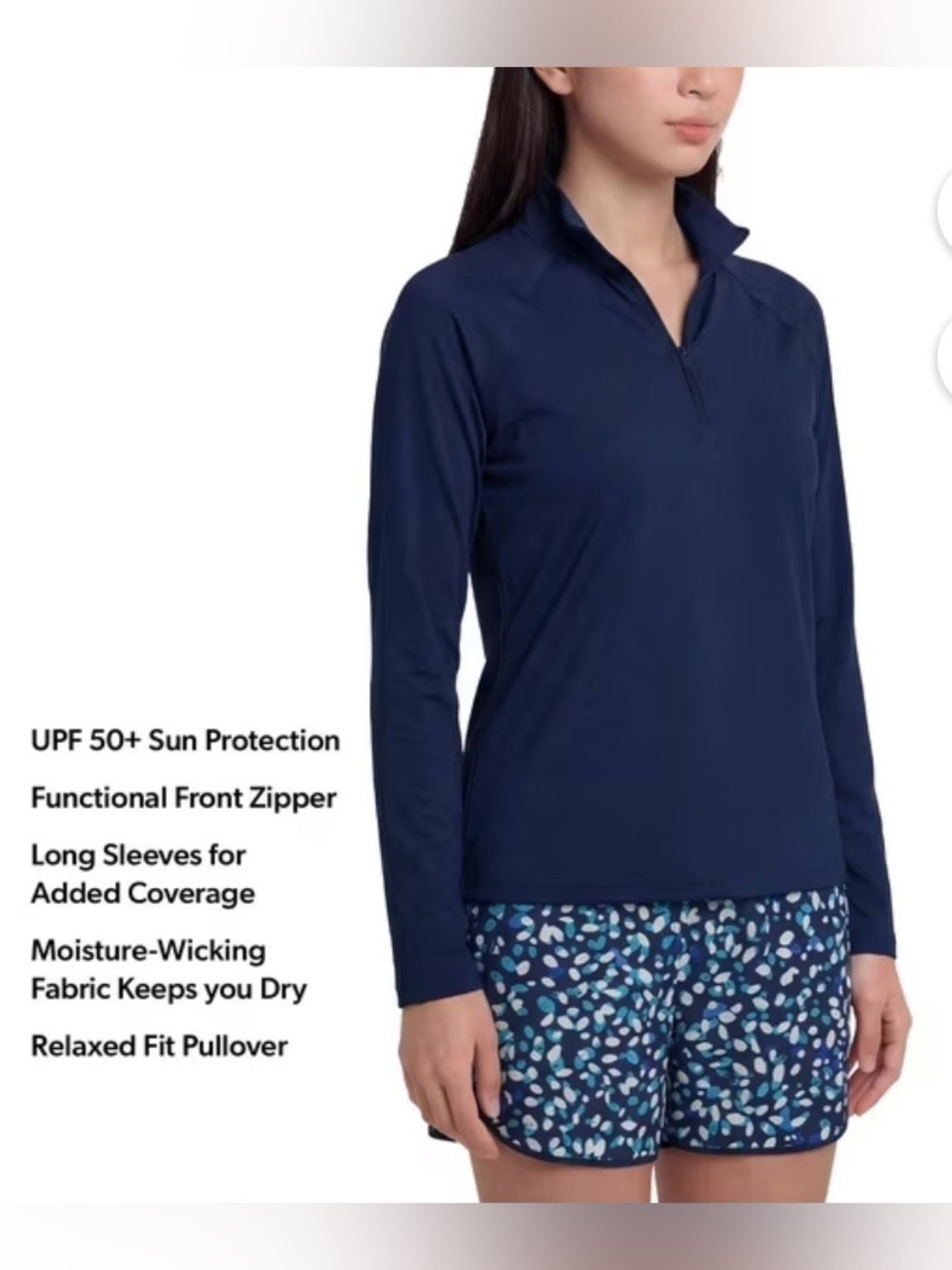 Lands' End Women's Quarter Zip Rashguard 4 Way Stretch/UPF 50/Moisture Wicking